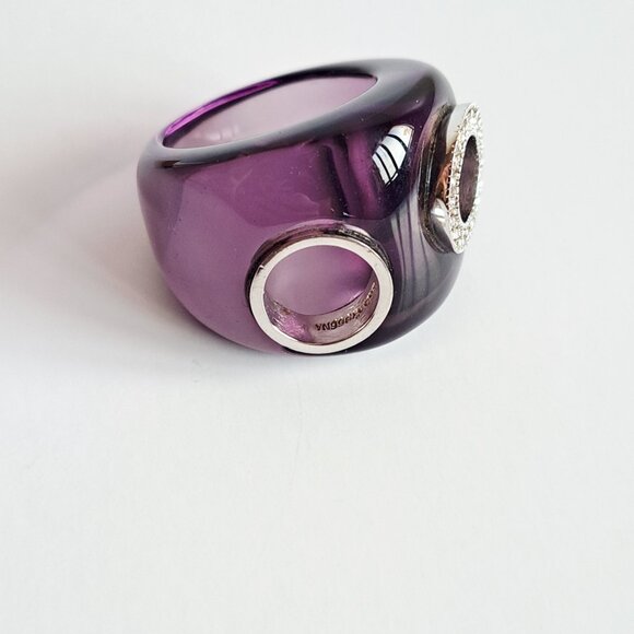 New Purple Transparent with Two Circles Crystals Silver 925 Ring Size 7 - Picture 8 of 16